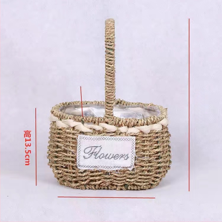 Šiaudų pynimo puodas gėlėms, pastoralinio stiliaus, kvėpuojantis ir patvarus, vandens taupantis, tinkamas staliniam ir grindiniam naudojimui (kvėpuojantis, patvarus, vandens taupantis, staliniam/grindiniam naudojimui)