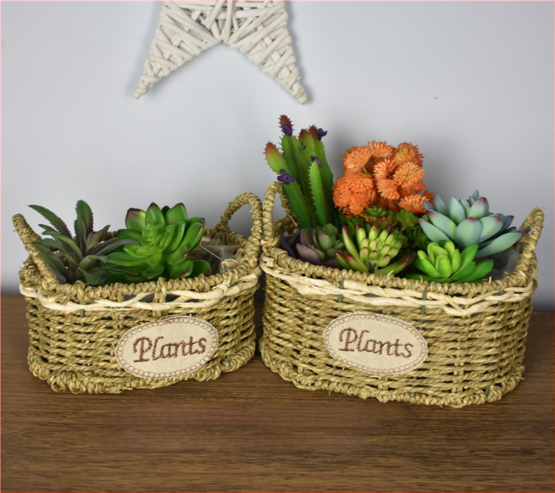 Šiaudų pynimo puodas gėlėms, pastoralinio stiliaus, kvėpuojantis ir patvarus, vandens taupantis, tinkamas staliniam ir grindiniam naudojimui (kvėpuojantis, patvarus, vandens taupantis, staliniam/grindiniam naudojimui)