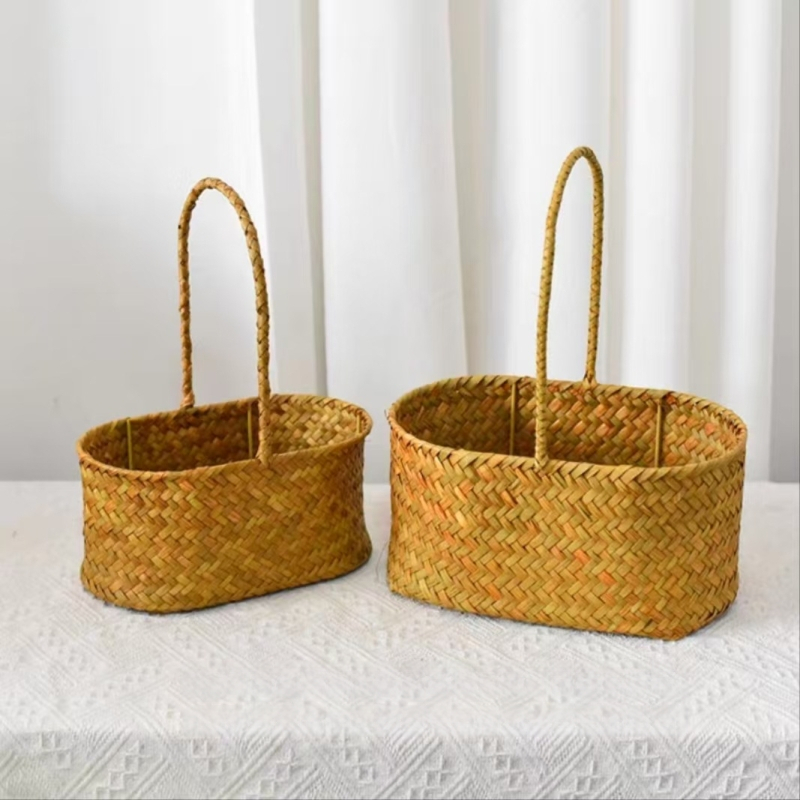 Rankomis pintas šiaudinės gėlių krepšelis su vazonėliu – kvėpuojantis, tvirtas, natūralus ratano-bambuko dizainas