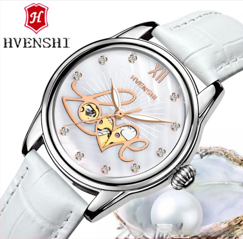 Ženski automatski sat – Swiss ETA S037 mehanizam, vodootporan do 50m, brojčanik od bisernog perlata, kožni remen