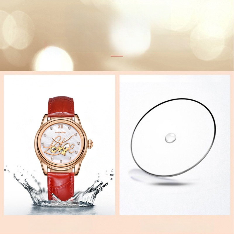 Ženski automatski sat – Swiss ETA S037 mehanizam, vodootporan do 50m, brojčanik od bisernog perlata, kožni remen