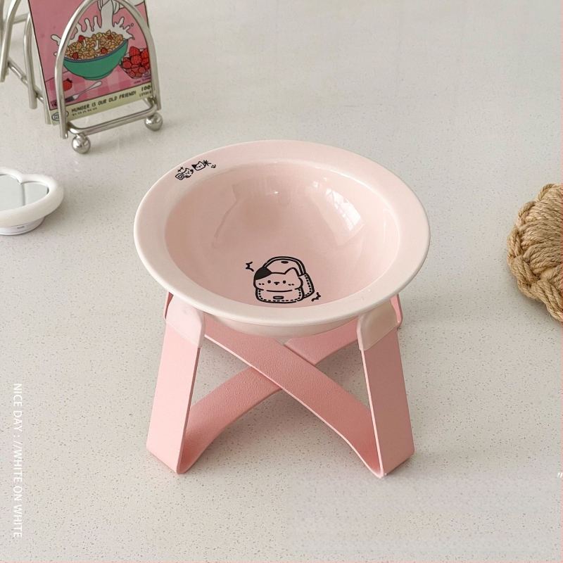 Κεραμικά μπολ γάτας για φαγητό και νερό σε ανυψωμένο πλαίσιο με μεταλλική βάση, αυτόματη τροφοδοσία