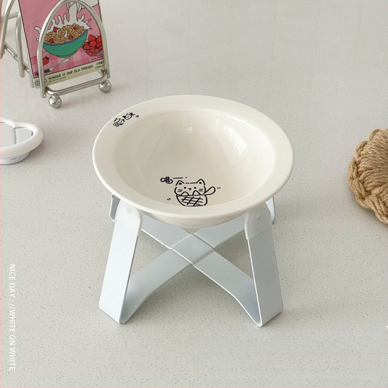 Κεραμικά μπολ γάτας για φαγητό και νερό σε ανυψωμένο πλαίσιο με μεταλλική βάση, αυτόματη τροφοδοσία