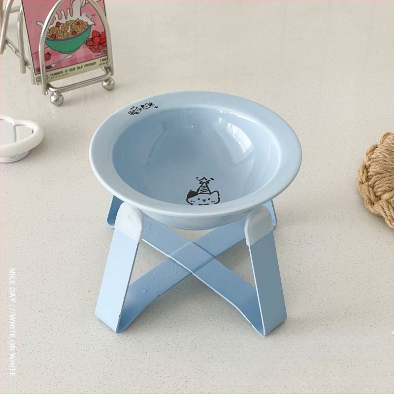 Κεραμικά μπολ γάτας για φαγητό και νερό σε ανυψωμένο πλαίσιο με μεταλλική βάση, αυτόματη τροφοδοσία