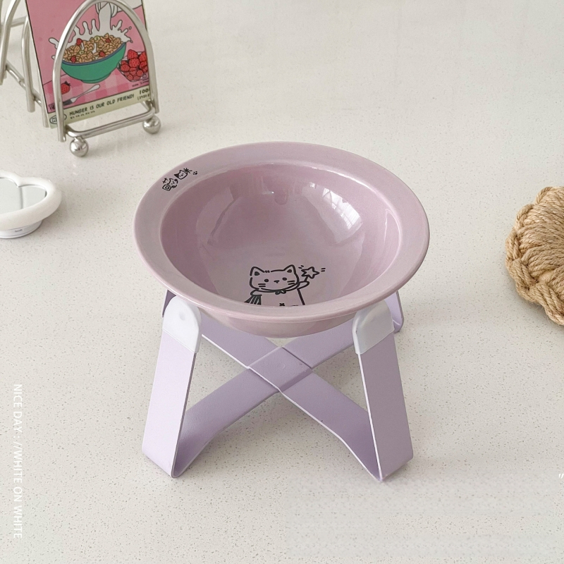 Κεραμικά μπολ γάτας για φαγητό και νερό σε ανυψωμένο πλαίσιο με μεταλλική βάση, αυτόματη τροφοδοσία