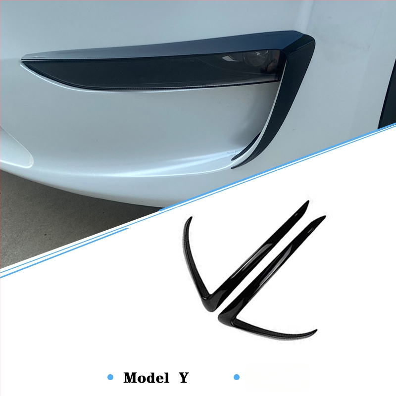 Tesla Model Y/Model 3: dekoratyvinis priekinio bamperio miglos žibintų rėmelis su antakių apvadu, pritaikomas, anglies pluošto raštas
