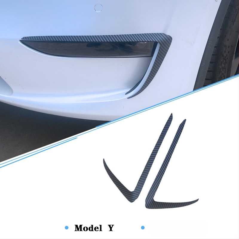 Tesla Model Y/Model 3: dekoratyvinis priekinio bamperio miglos žibintų rėmelis su antakių apvadu, pritaikomas, anglies pluošto raštas