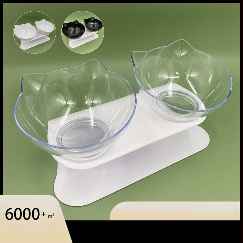 Πλαστικό ανυψωμένο διπλό μπολ για γάτες και σκύλους με κλίση 15° και προστασία του αυχένα