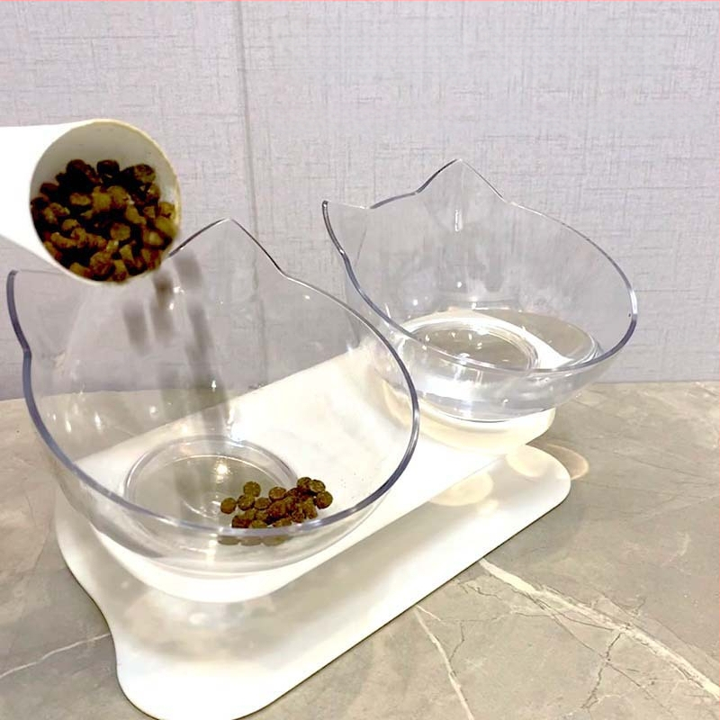 Πλαστικό ανυψωμένο διπλό μπολ για γάτες και σκύλους με κλίση 15° και προστασία του αυχένα