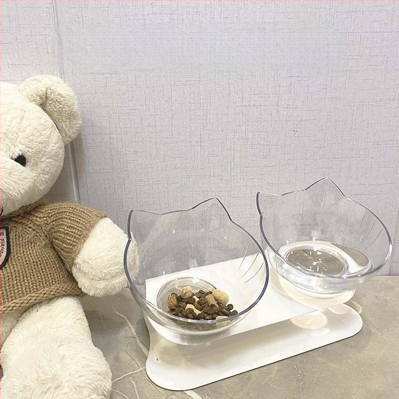 Πλαστικό ανυψωμένο διπλό μπολ για γάτες και σκύλους με κλίση 15° και προστασία του αυχένα