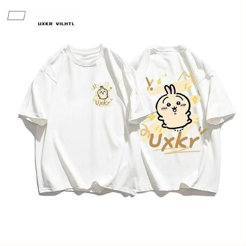 Памучна тениска с кръгло деколте, къс ръкав, аниме принт, ежедневен стил