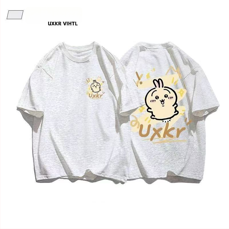 Памучна тениска с кръгло деколте, къс ръкав, аниме принт, ежедневен стил