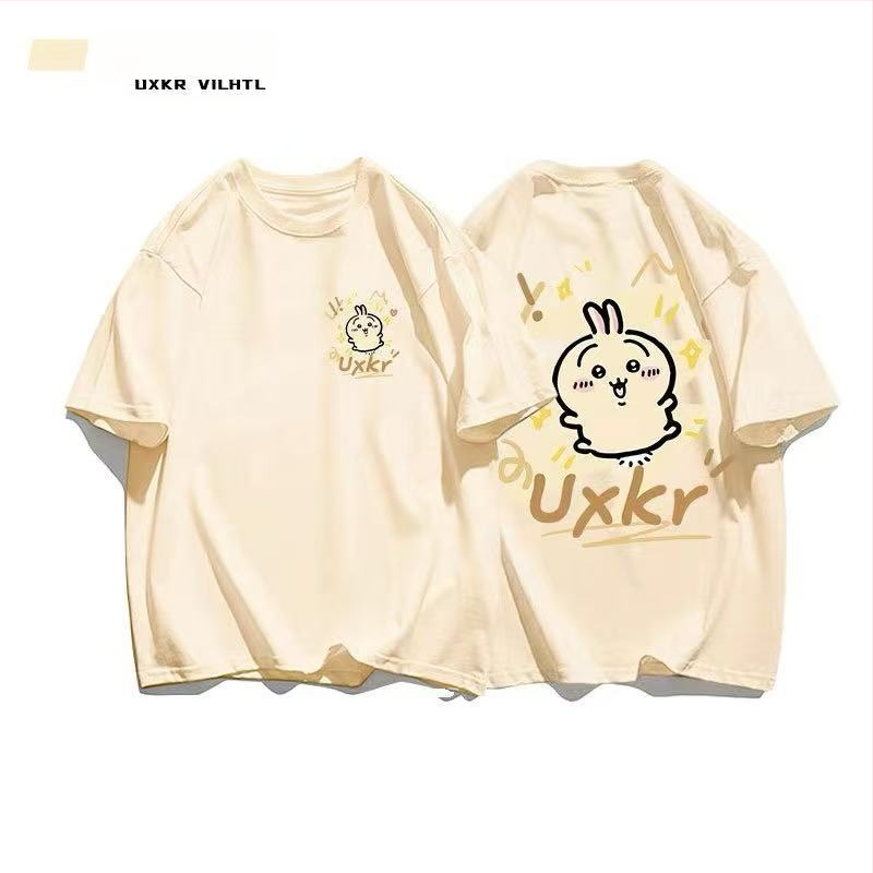 Памучна тениска с кръгло деколте, къс ръкав, аниме принт, ежедневен стил