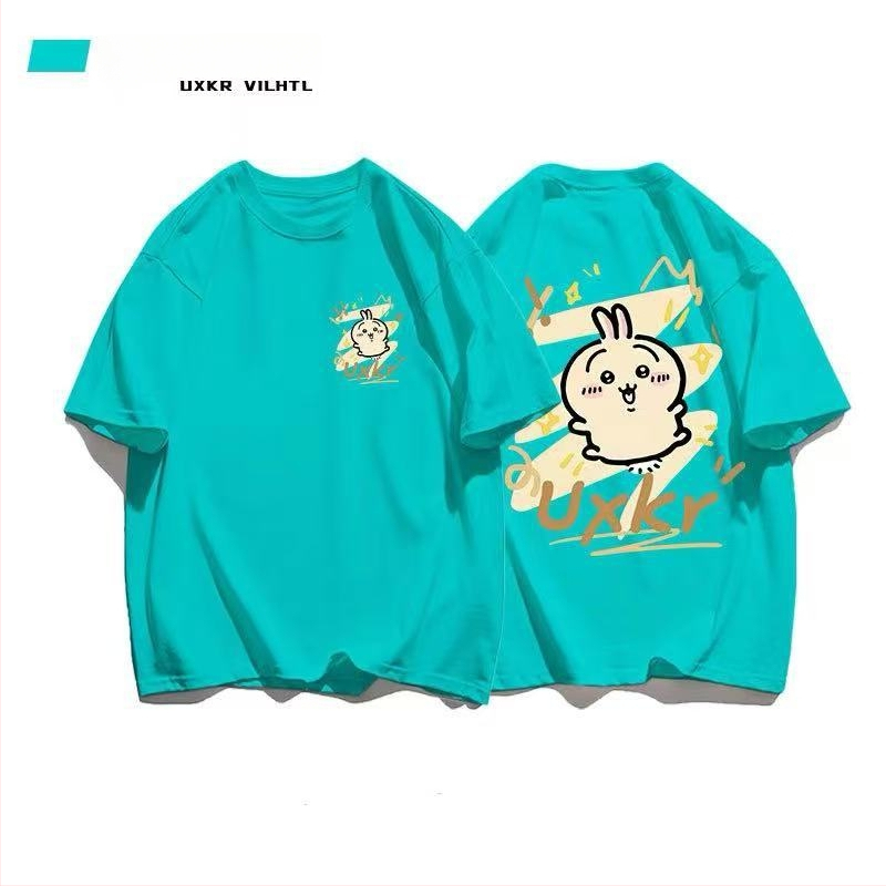 Памучна тениска с кръгло деколте, къс ръкав, аниме принт, ежедневен стил