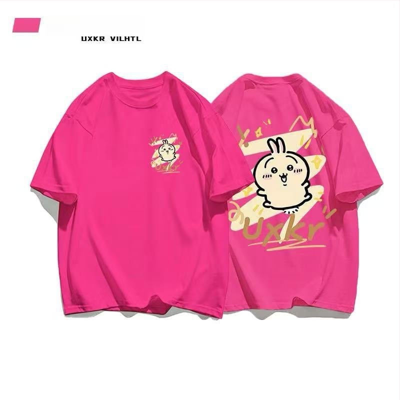 Памучна тениска с кръгло деколте, къс ръкав, аниме принт, ежедневен стил