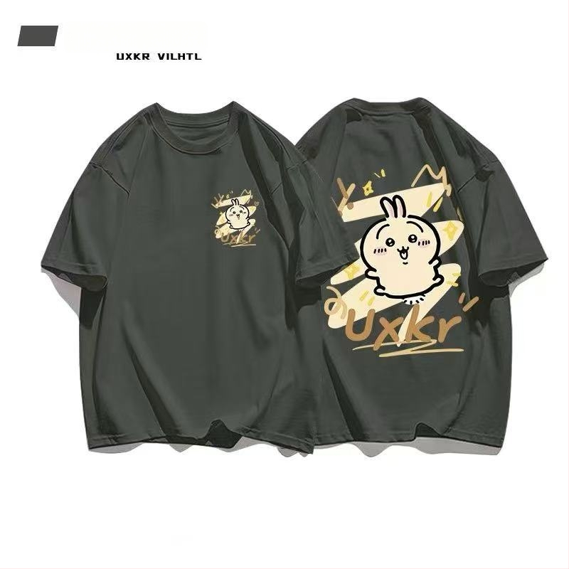 Памучна тениска с кръгло деколте, къс ръкав, аниме принт, ежедневен стил