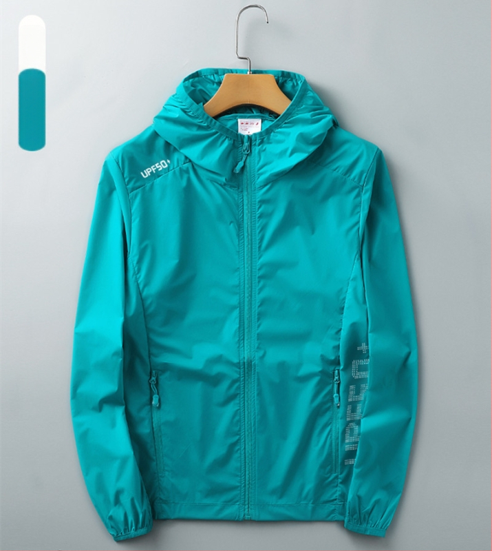 Unisex vasaras ultra plāna UV aizsardzības vēja jaka, neilons, elpojoša, ultra viegla, kapuce, UPF50
