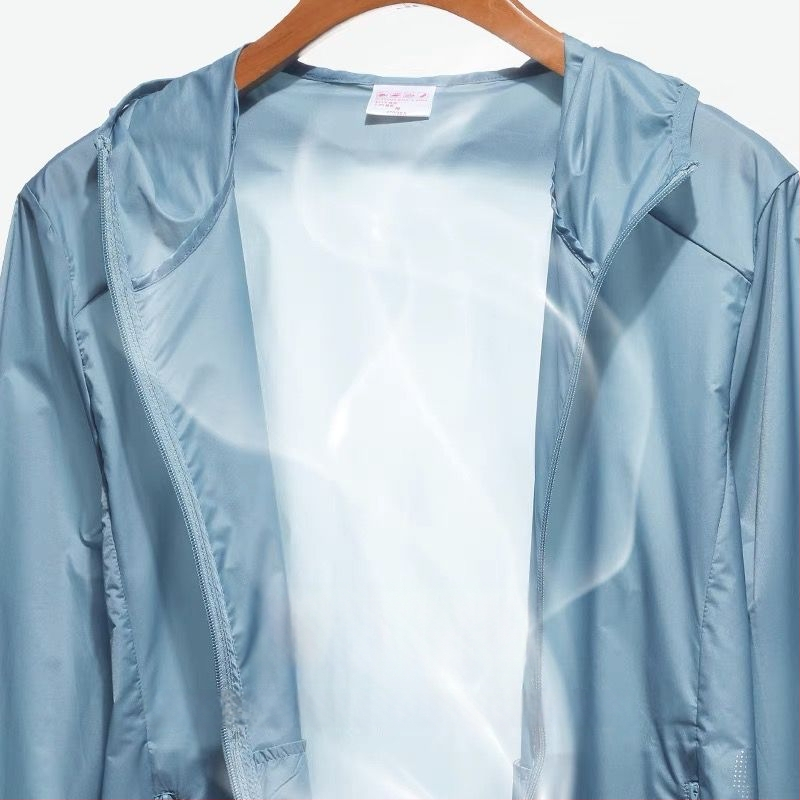 Unisex vasaras ultra plāna UV aizsardzības vēja jaka, neilons, elpojoša, ultra viegla, kapuce, UPF50