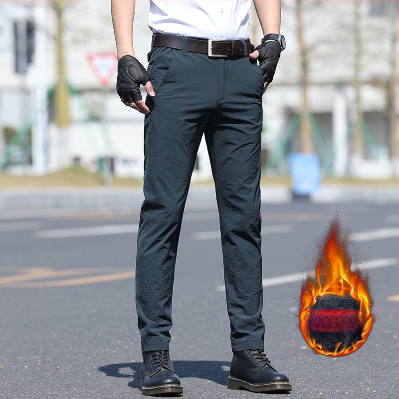 Elastīgās taktiskās bikses bez gludināšanas, taisns griezums, flīsa oderējums, biznesa ikdienai