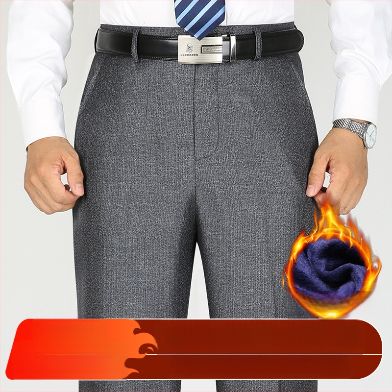 Vīriešu ikdienas biznesa bikses, taisns piegriezums, fleece iekšējā odere, vidukļa vidējais augstums, poliestera audums.