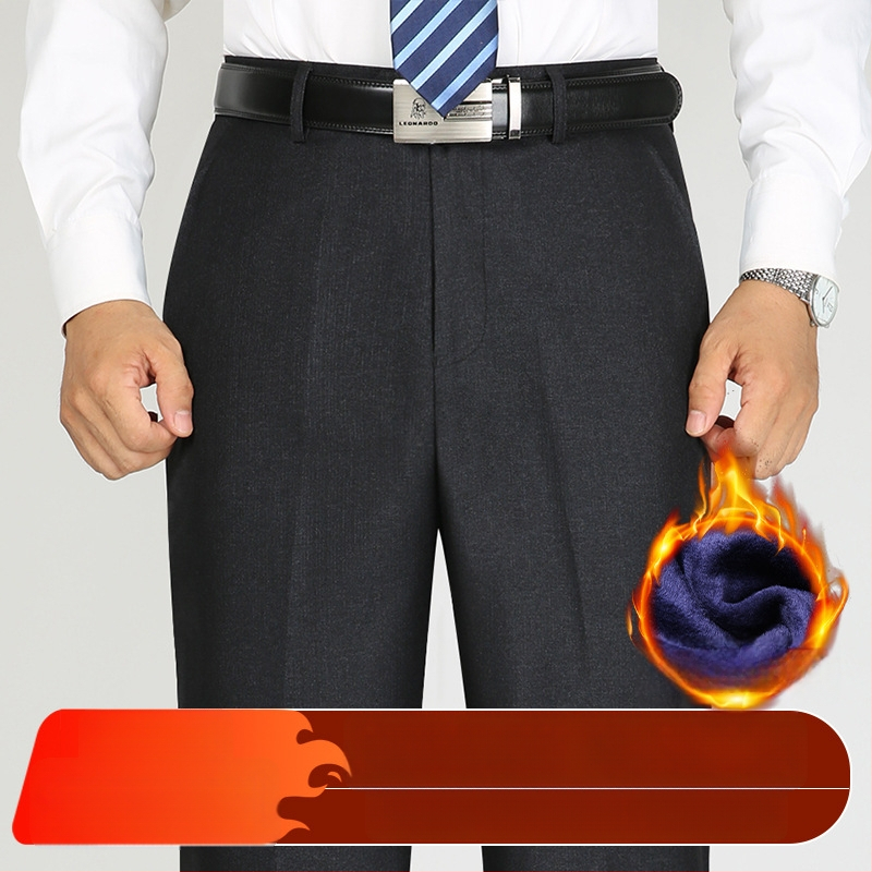 Vīriešu ikdienas biznesa bikses, taisns piegriezums, fleece iekšējā odere, vidukļa vidējais augstums, poliestera audums.