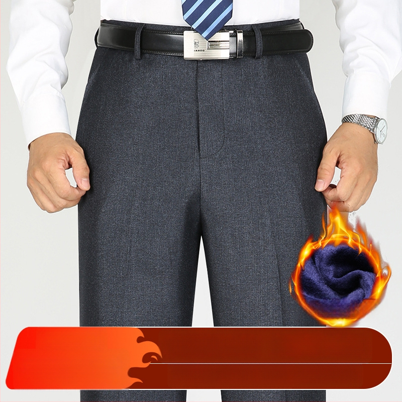 Vīriešu ikdienas biznesa bikses, taisns piegriezums, fleece iekšējā odere, vidukļa vidējais augstums, poliestera audums.