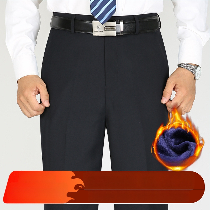 Vīriešu ikdienas biznesa bikses, taisns piegriezums, fleece iekšējā odere, vidukļa vidējais augstums, poliestera audums.