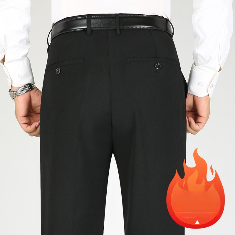 Vīriešu ikdienas biznesa bikses, taisns piegriezums, fleece iekšējā odere, vidukļa vidējais augstums, poliestera audums.