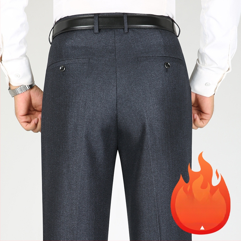 Vīriešu ikdienas biznesa bikses, taisns piegriezums, fleece iekšējā odere, vidukļa vidējais augstums, poliestera audums.