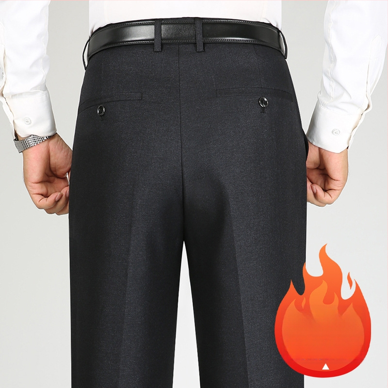 Vīriešu ikdienas biznesa bikses, taisns piegriezums, fleece iekšējā odere, vidukļa vidējais augstums, poliestera audums.