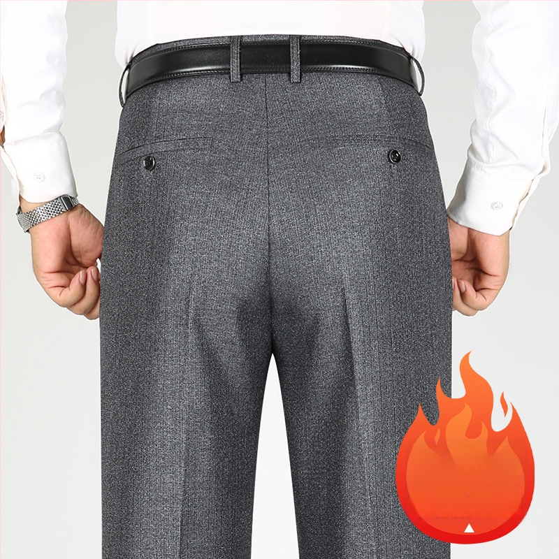 Vīriešu ikdienas biznesa bikses, taisns piegriezums, fleece iekšējā odere, vidukļa vidējais augstums, poliestera audums.