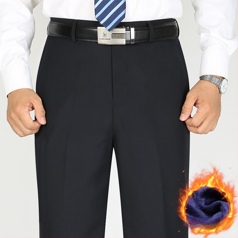 Vīriešu ikdienas biznesa bikses, taisns piegriezums, fleece iekšējā odere, vidukļa vidējais augstums, poliestera audums.