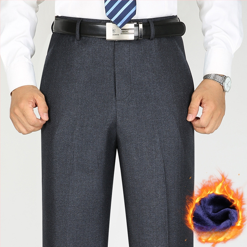 Vīriešu ikdienas biznesa bikses, taisns piegriezums, fleece iekšējā odere, vidukļa vidējais augstums, poliestera audums.