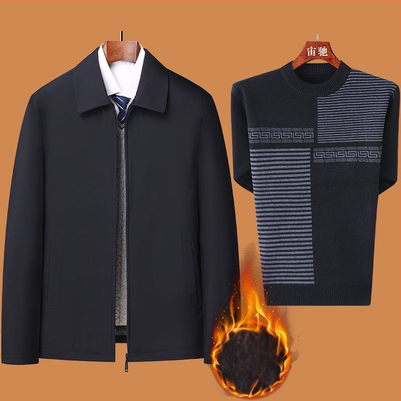 Téli pamut kabát fleece béléssel, vastított kivitel; elülső cipzár; rever gallér; középmagas hossz; idős férfiak számára