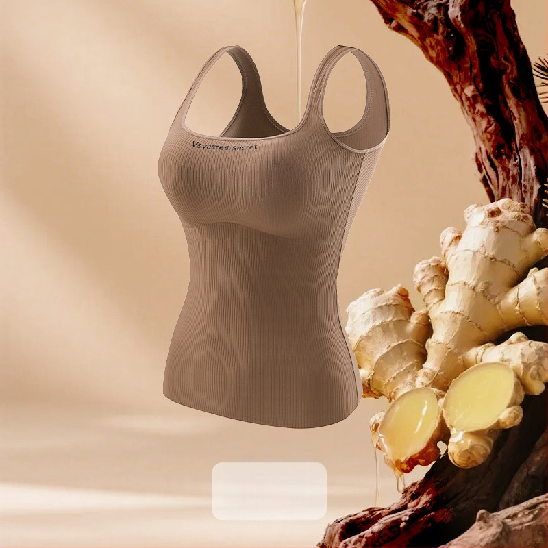 Sievietēm Ginger Essence Heattech term vestē ar iebūvētiem krūšu spilventiem, divpusēja pūkaina iekšiene, piemērota gan iekšējai, gan ārējai valkāšanai, svars 181–200 g/m2