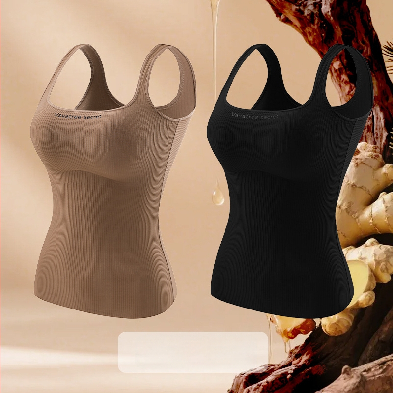 Sievietēm Ginger Essence Heattech term vestē ar iebūvētiem krūšu spilventiem, divpusēja pūkaina iekšiene, piemērota gan iekšējai, gan ārējai valkāšanai, svars 181–200 g/m2