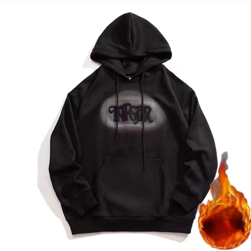 Худи суичър за мъже, свободна кройка, дълги ръкави, подплатен с полар, 96% полиестер, зима 2025