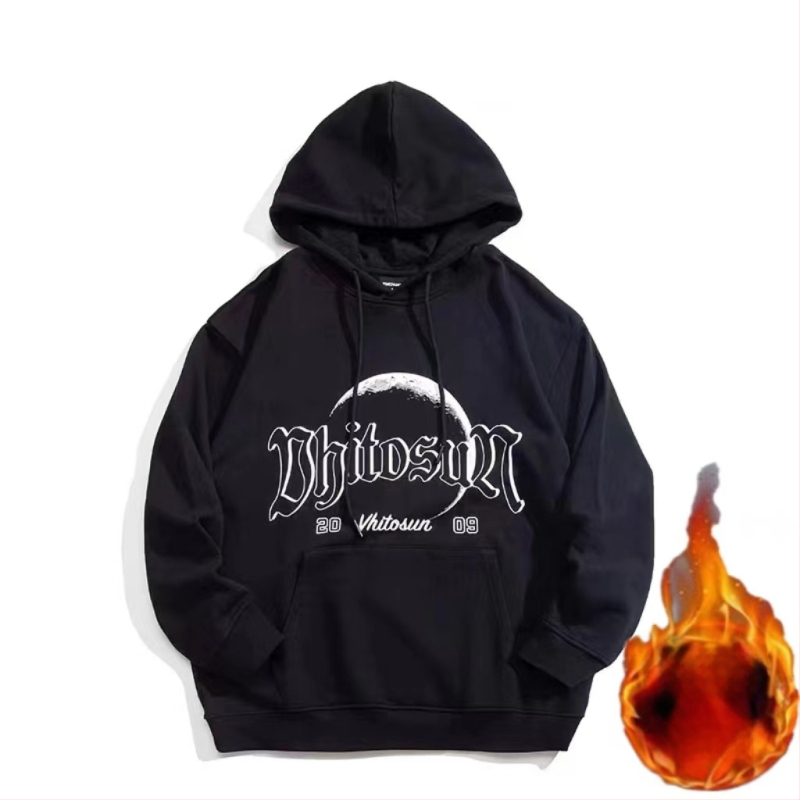 Худи суичър за мъже, свободна кройка, дълги ръкави, подплатен с полар, 96% полиестер, зима 2025