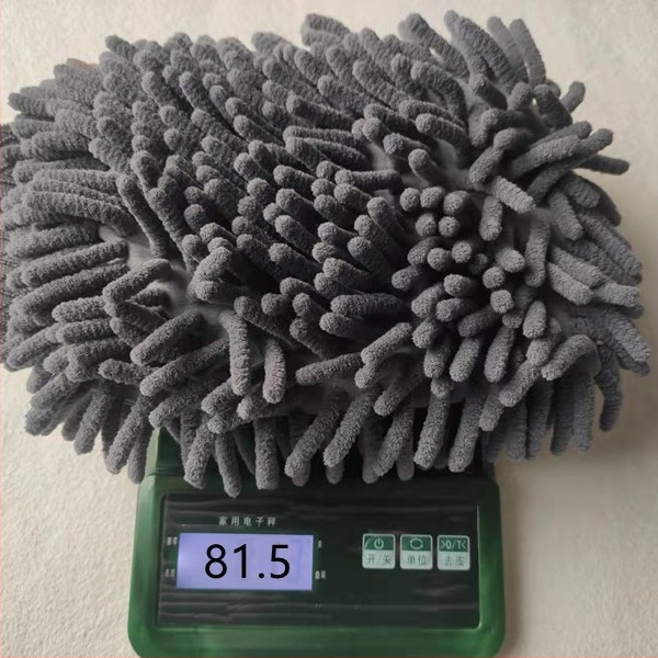 Kétszínű chenille autóápolási kesztyű - kétoldalas, medve mancs dizájn, 82 g, fonal combed yarn, többfunkciós törlő kendő nagy nedvszívó képességgel