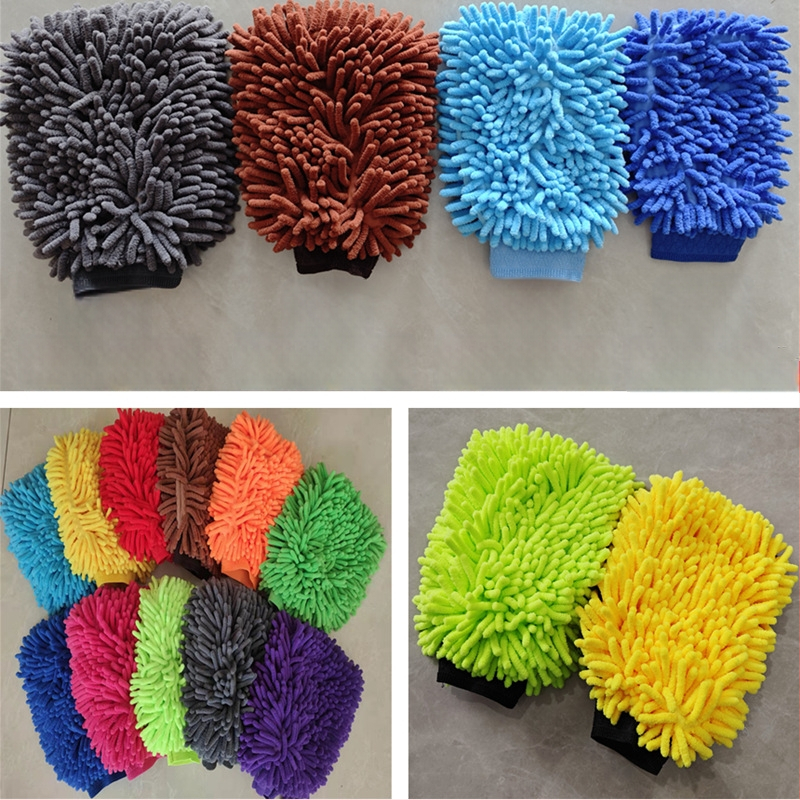 Kétszínű chenille autóápolási kesztyű - kétoldalas, medve mancs dizájn, 82 g, fonal combed yarn, többfunkciós törlő kendő nagy nedvszívó képességgel