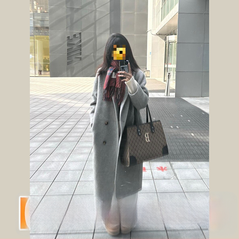 Palton din lână, lungime medie, închidere cu nasturi dubli, gros, stil japonez-coreean casual