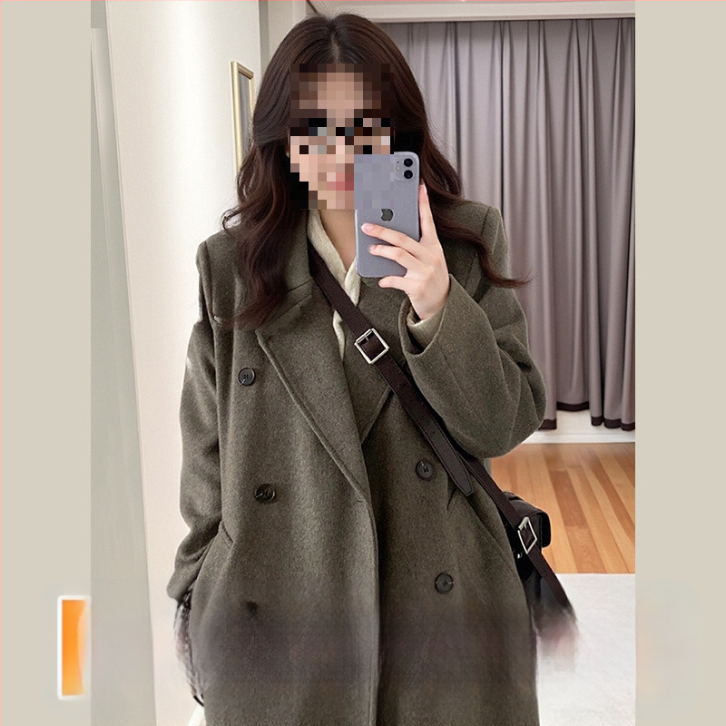 Palton din lână, lungime medie, închidere cu nasturi dubli, gros, stil japonez-coreean casual