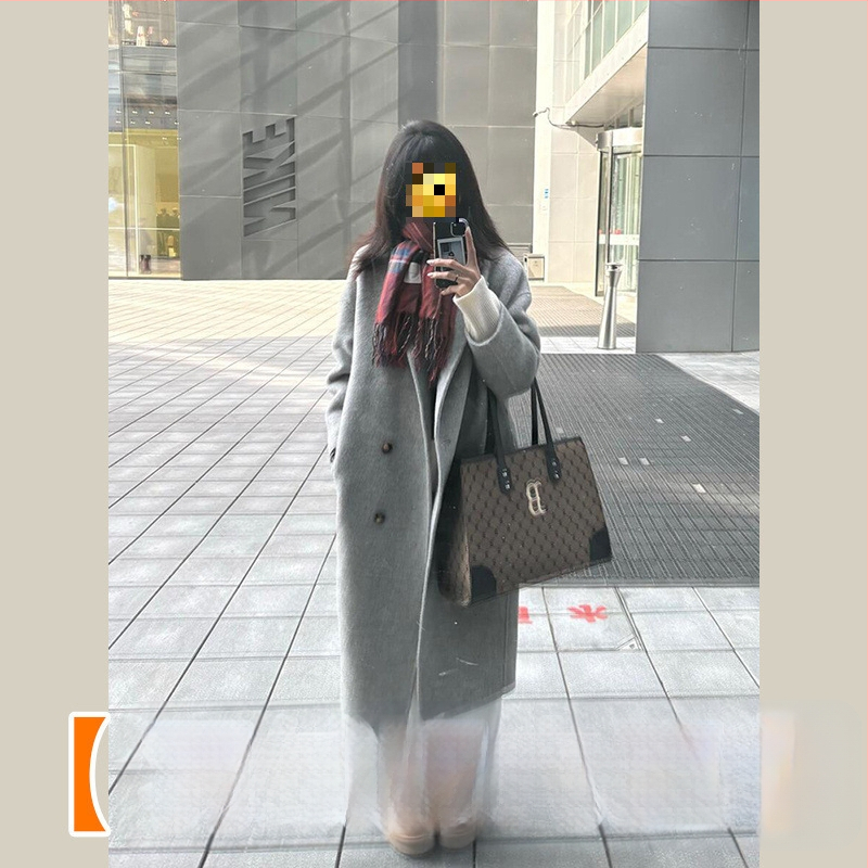 Palton din lână, lungime medie, închidere cu nasturi dubli, gros, stil japonez-coreean casual