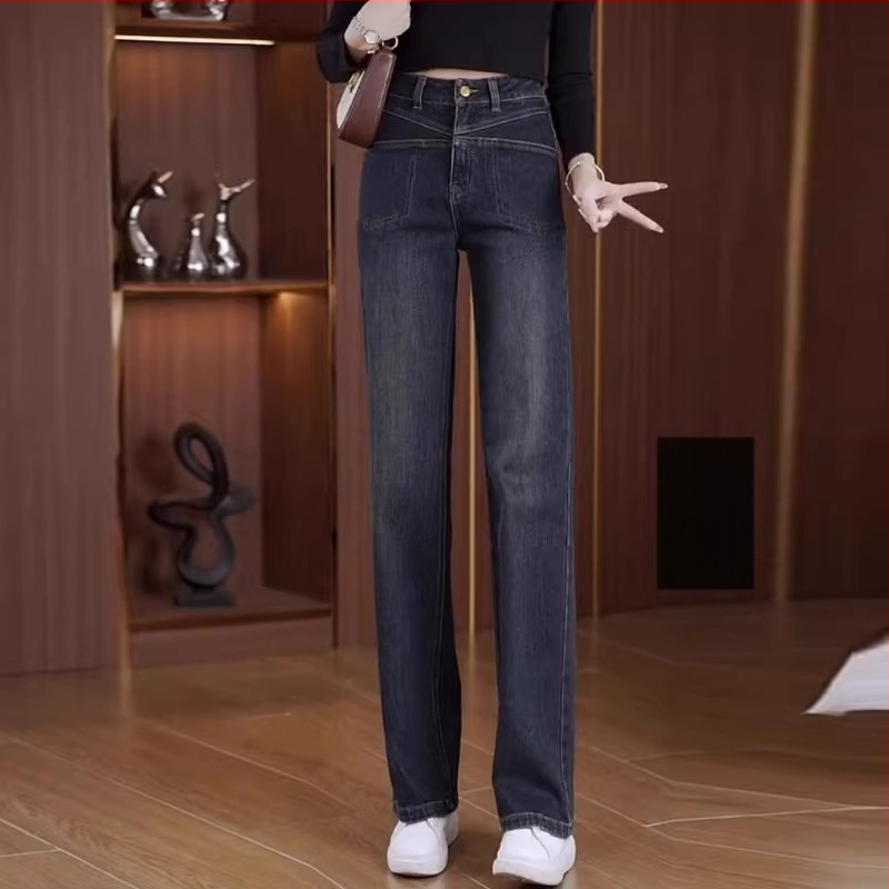 Naiste laiade lõikega džinsid – polüesteri-spandexi segu, mikroelastsus, kõrge talje, lai lõige