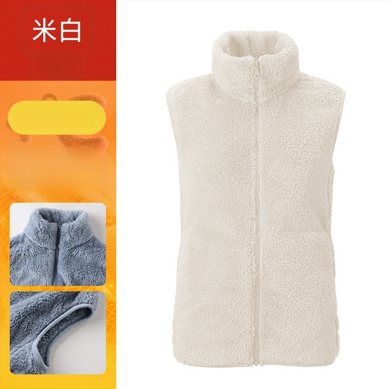 Sieviešu flīses vestes ar stāvošu kaklu, poliestera audums ar kokvilnas pildījumu, ikdienas ārējā apģērbs