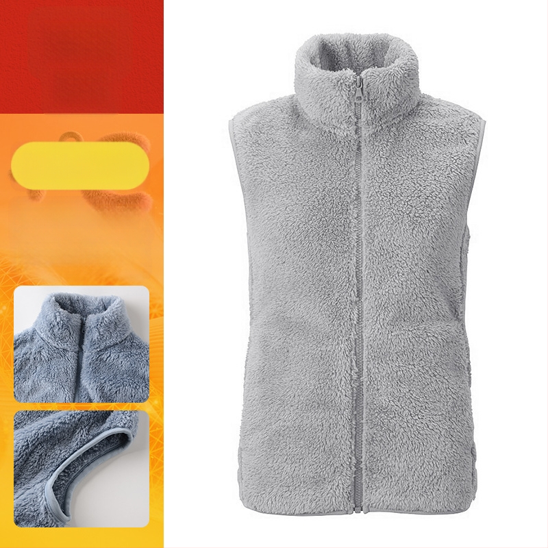 Sieviešu flīses vestes ar stāvošu kaklu, poliestera audums ar kokvilnas pildījumu, ikdienas ārējā apģērbs