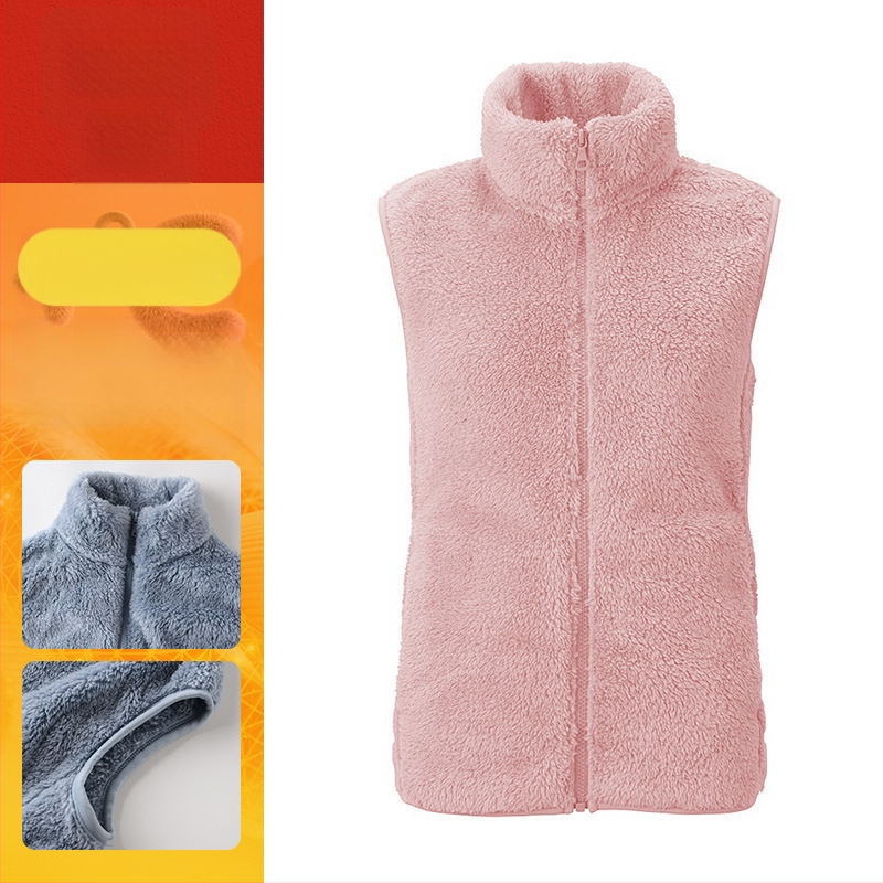 Sieviešu flīses vestes ar stāvošu kaklu, poliestera audums ar kokvilnas pildījumu, ikdienas ārējā apģērbs