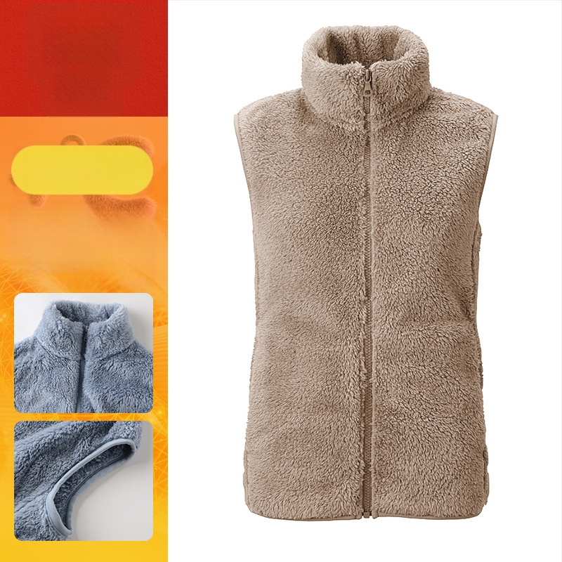 Sieviešu flīses vestes ar stāvošu kaklu, poliestera audums ar kokvilnas pildījumu, ikdienas ārējā apģērbs