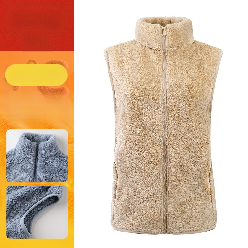 Sieviešu flīses vestes ar stāvošu kaklu, poliestera audums ar kokvilnas pildījumu, ikdienas ārējā apģērbs