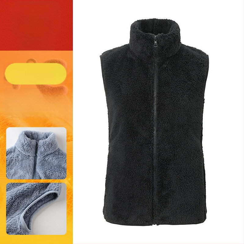 Sieviešu flīses vestes ar stāvošu kaklu, poliestera audums ar kokvilnas pildījumu, ikdienas ārējā apģērbs